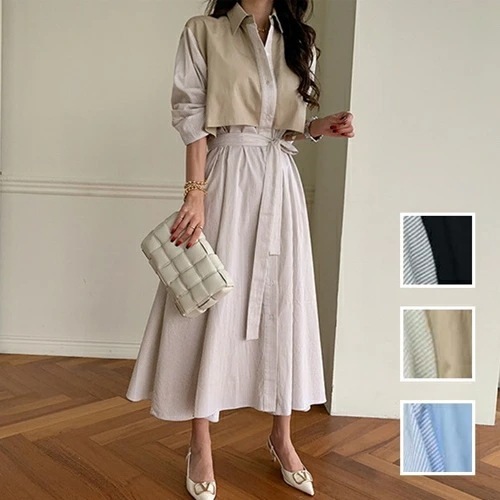 ワンピース カジュアル ロング マキシ丈ワンピ 韓国 ファッション レディース 秋 冬 カジュアル コーデ シンプル 定番 セレカジ 20代 30代 40代 2025 ベスト風 ドッキング シャ