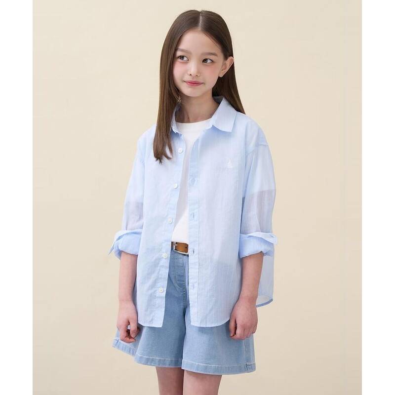 ビーンポールキッズ BEANPOLE KIDS ストライプ オーバーフィット シアシャツ スカイブルー (BI6364U01Q) BI6364U01Q 350010