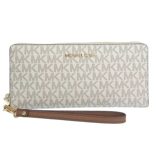マイケルコース 長財布 ラウンドファスナー レディース ホワイト ブラウン シグネチャー MICHAEL KORS JET SET TRAVEL 35F8GTVT3B-VANILLA 10,001円