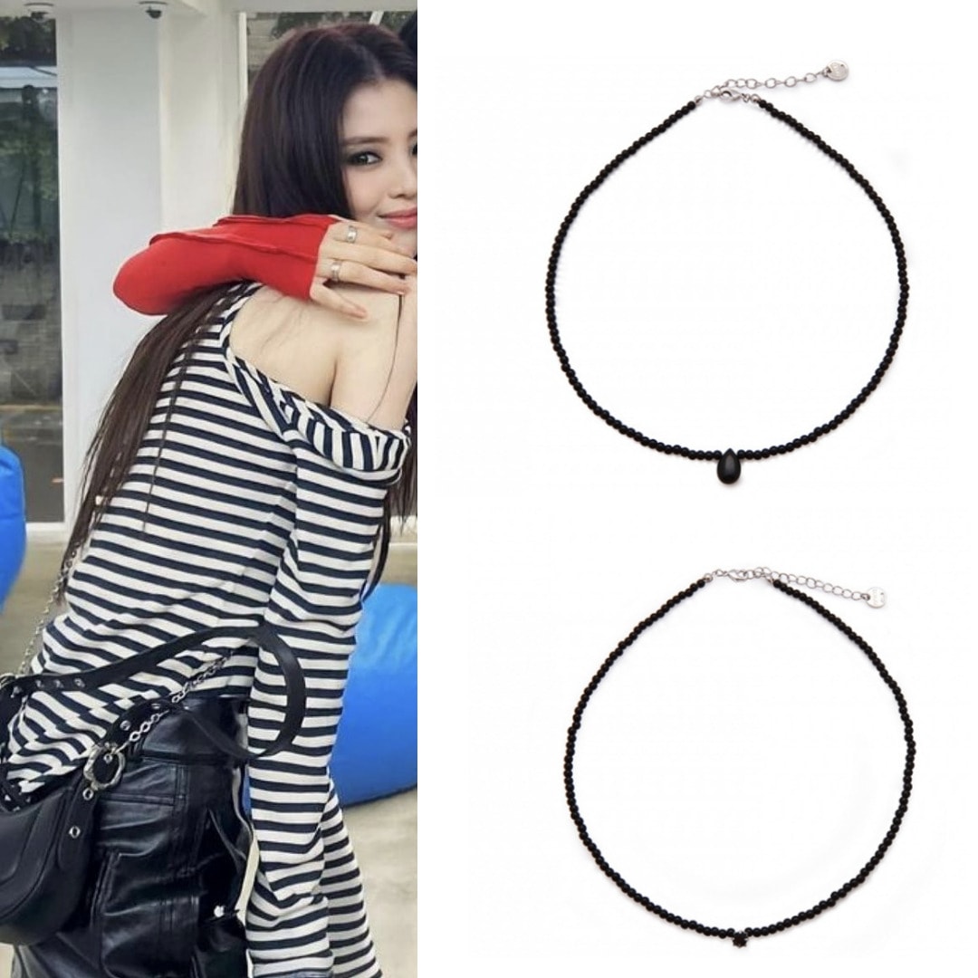 【ハンソヒ着用】Black onyx & cubic Necklace チョーカー