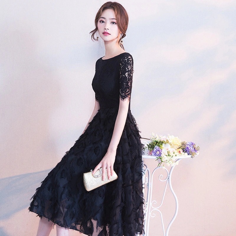 【2枚購入で 3oo円OFF】ドレス2025ファッションブラックミッドレングスドレススプリング女性