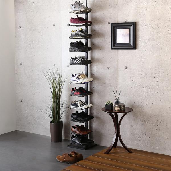 シューズラック 突っ張り つっぱり ディスプレイ 見せる 収納ラック 収納棚 天井 つっぱる 省スペース コンパクト コレクションラック スニーカー 革靴 30cm