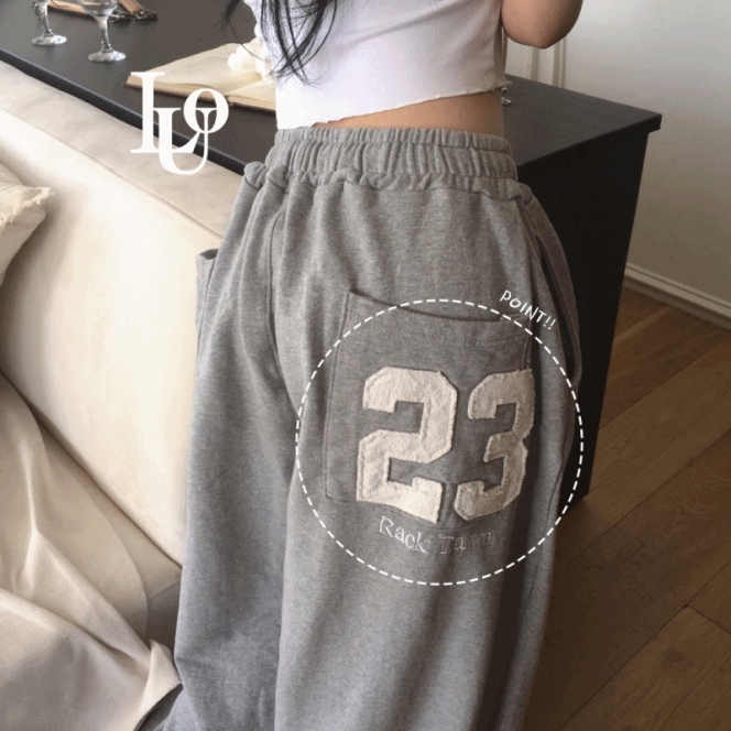 ヒップ 23刺繍point テリー ストリング プリンティング バンディング トレーニング ロング ワイドパンツ