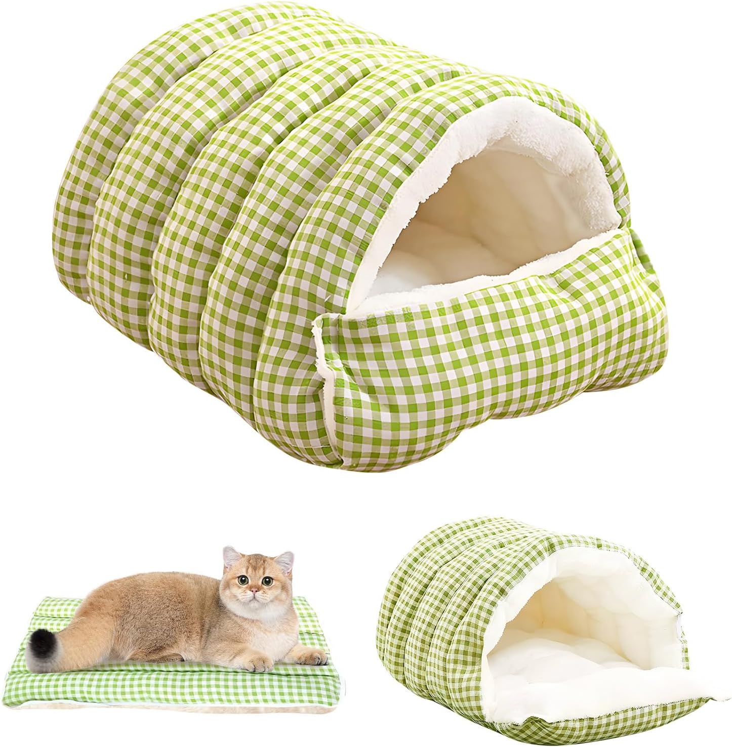 猫ベッド 冬用 2WAY 猫ハウス 犬ベッド 北極フリース素材 ふわふわ あったか 洗える 取り外し可能 折りたたみ式 保温 快適 室内用 サイズ 65*40*28CM カラー グリーン