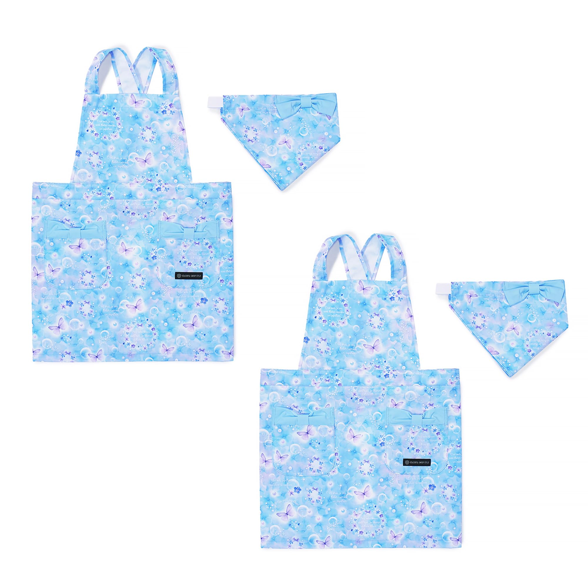 COLORFUL CANDY STYLE バッククロス子どもエプロン(100～120cm) 撥水ノーアイロン ムーンライトバタフライ 2枚セット 女の子 かわいい 子供用 子供 エプロン 三角巾 セッ
