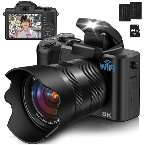 YOODEE 8K WIFI デジタルカメラ スマホに送れるデジカメ 8800万画素 タッチスクリーン デュアルレンズ 4800万CMOSセンサー 64GBMicroSDカード付き 6軸手ぶれ補正 オ