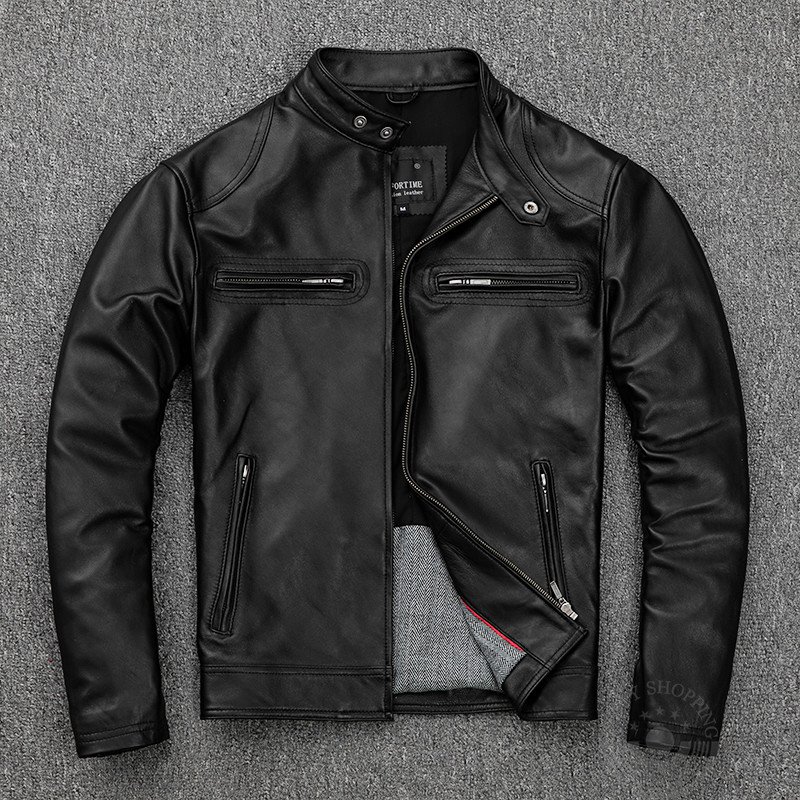 革ジャンレザージャケットメンズ本革バイクライダース羊革シングルショートスリムタイプ細身ブランドジャケットミリタリーレザーコート