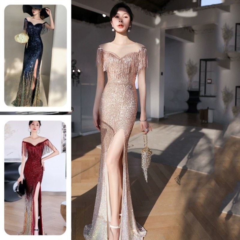 マーメイドドレス イブニングドレス vネック ドレス ウエディングドレス二次会 披露宴 結婚式司会者舞台衣装花嫁透かし彫りマーメイドラインロング