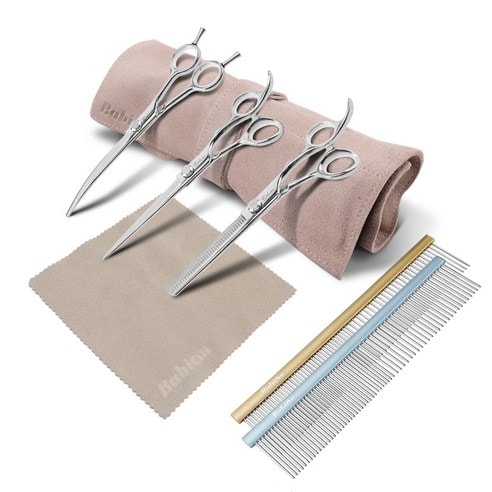 バビオン初級者用ペット美容ハサミセット(美容ハサミ3種+レザーケース+研磨レザー+メタルコム)