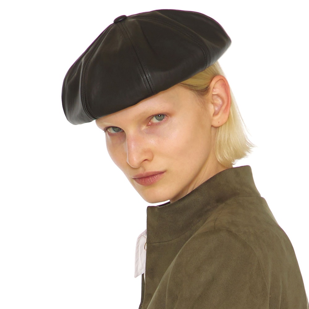 UNDERCONTROL正規品BREAD BERET LEATHER M BLACK本社直入店 韓国ファッション フェイクレザー 基本カストロ 無地 ベレー帽