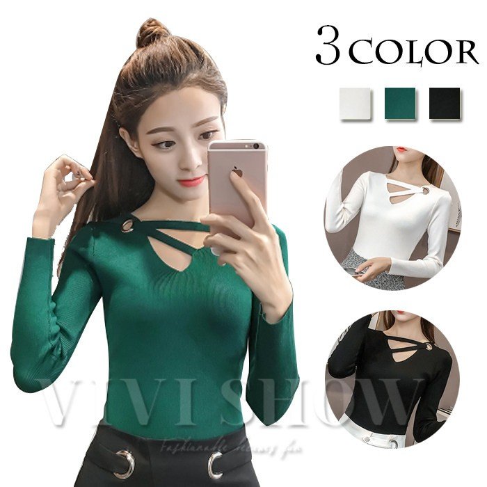 シンプル レディース カットソー 袖ボタン スリム シンプル 無地 トップス 長袖