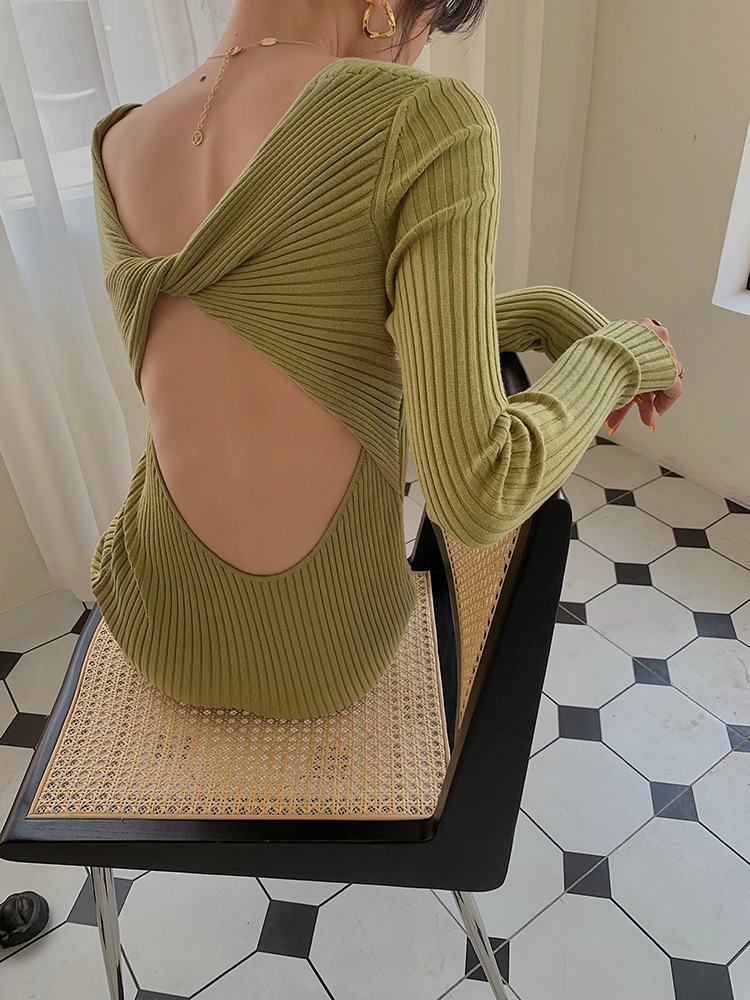 レディース ファッション ボトム ニット ドレス 女性 秋 スリム ミッドレングス セクシー 背中の開いた スカート グリーン ブラック ＳＭＬ かわいい 大人可愛い きれいめ シンプル カジュアル