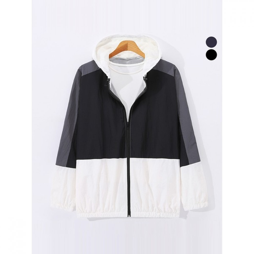 (Juans) オーバーフィットハーフカラーフード付き防風ジップアップジャンパー SHJP9154