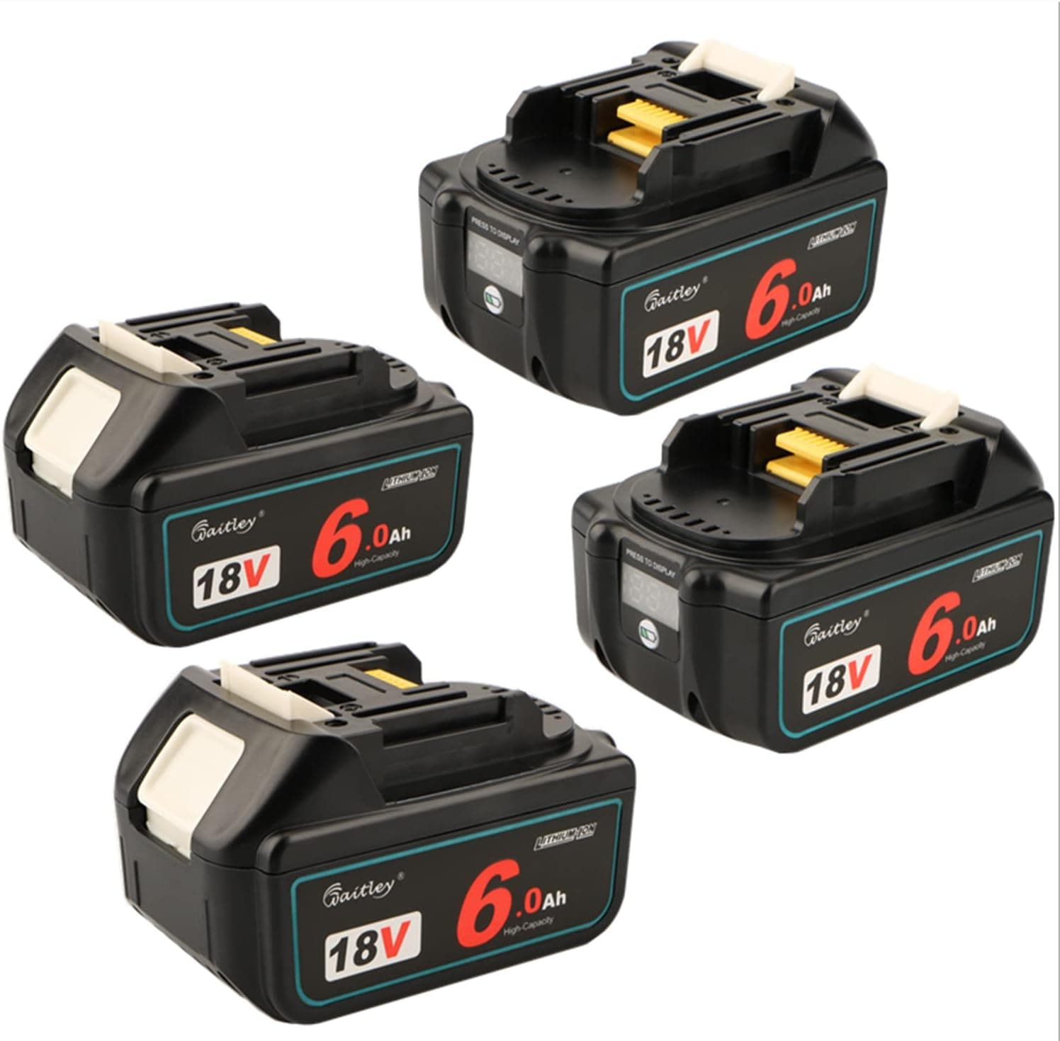 Waitley ウィトレ マキタ 18V 互換 バッテリー BL1860B 6.0Ah リチウムイオン互換電池 電動工具用電池 デジタル残量指示付き 一年保証付き
