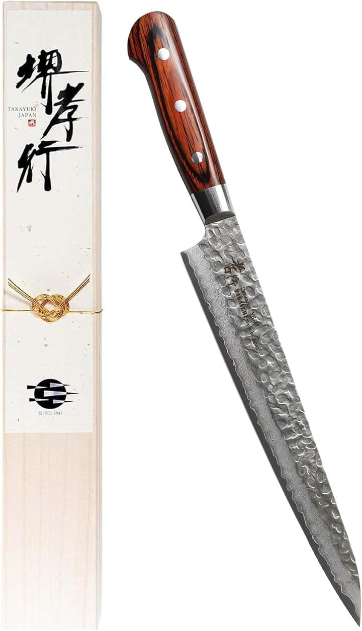 堺孝行 プロの料理人が愛用するブランド ダマスカス 筋引き包丁 240mm V金10号 vg10 33層槌目 マホガニー柄 日本製(ダークブラウン, 筋引包丁 240mm) 25,776円