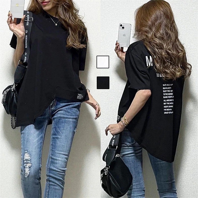 tシャツ 半袖 レディース 夏Tシャツ カットソー Tシャツ カットソー半袖 綿 無地レディース トップス 大きいサイズ ロング 韓国ファッション 上着 ゆった プリントカットソ bts袖 綿