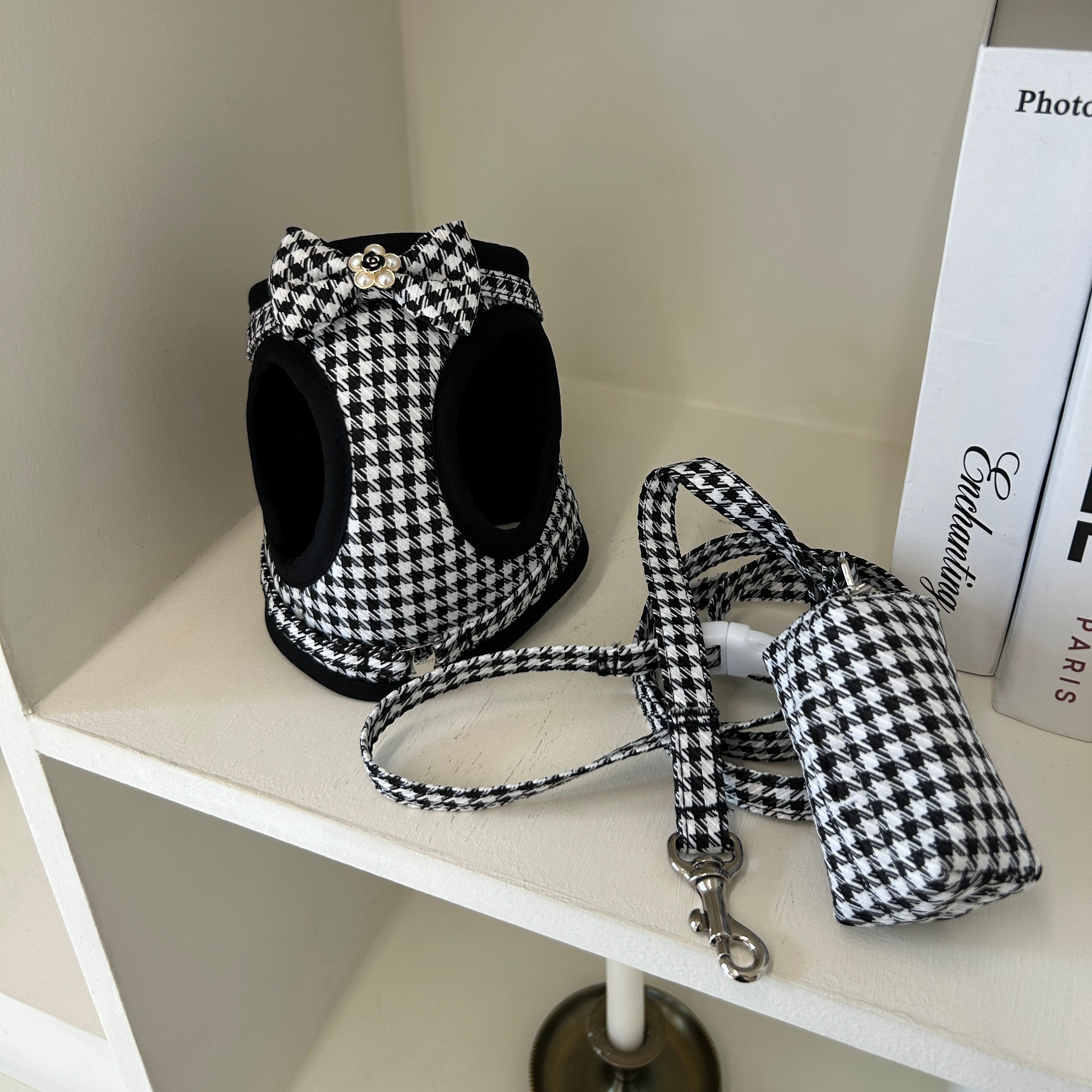 【3set】Hound Check Harness + Lead&Pouch(千鳥ハーネス＋リード＋ポーチ)　お散歩グッズ/韓国グッズ/ドッグウェア/犬用品/ペット用品/愛犬/愛犬グッズ/お散歩