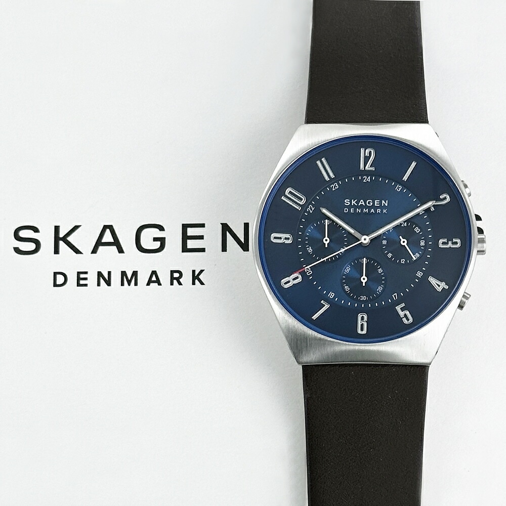 スカーゲン 腕時計 手表 メンズ グレーネン クロノグラフ エスプレッソ レザー ストラップ シンプル かっこいい お洒落 スリム 彼氏 男性 夫 旦那 父親 記念日 プレゼントお返し 20代 30代