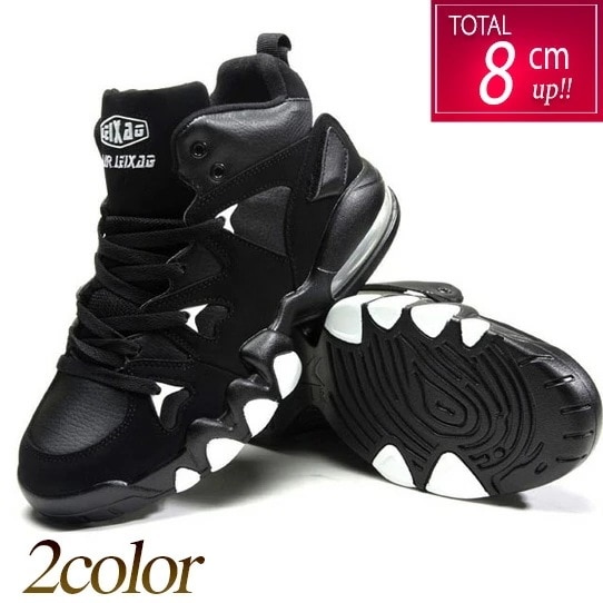 スニーカー エアー メンズ ハイカット 身長 足長効果 疲れ フィット ウォーキング ブランド ブラック レッド 人気 お洒落 8cm 身長UP