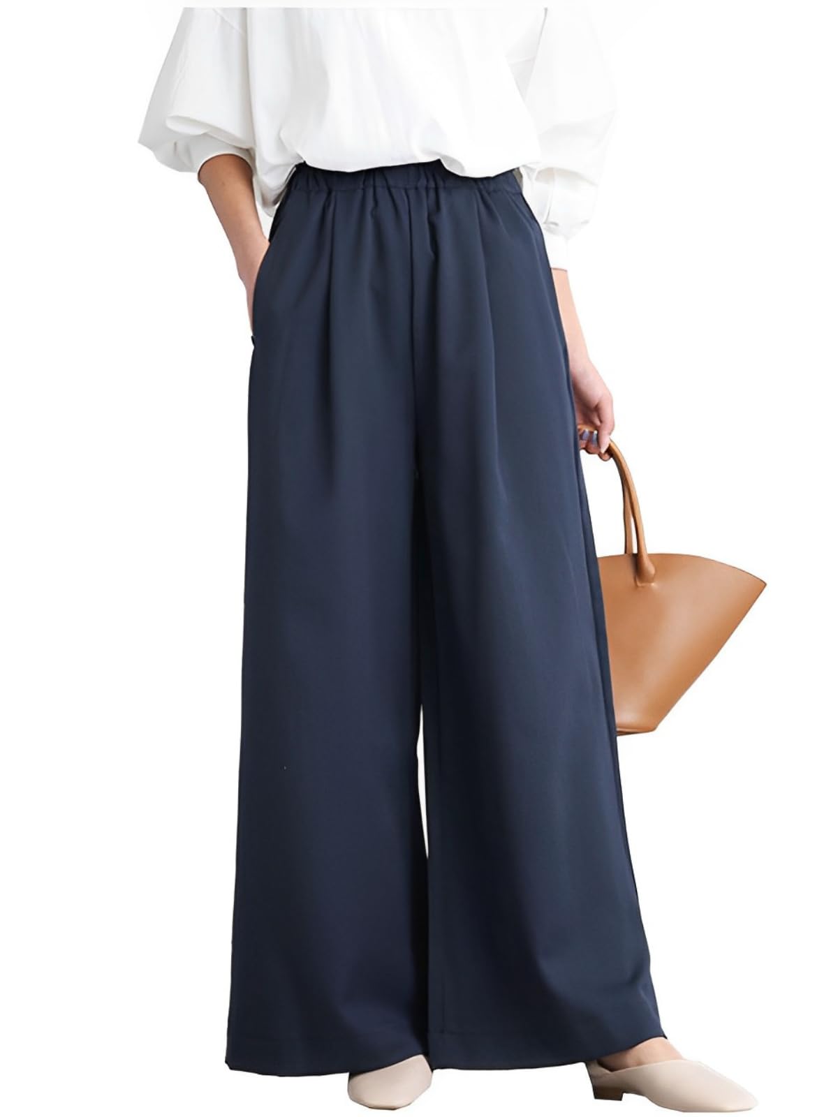 [グリーンティー] ゆったり ワイドパンツ 大きいサイズ レディース (XL, ブラック)