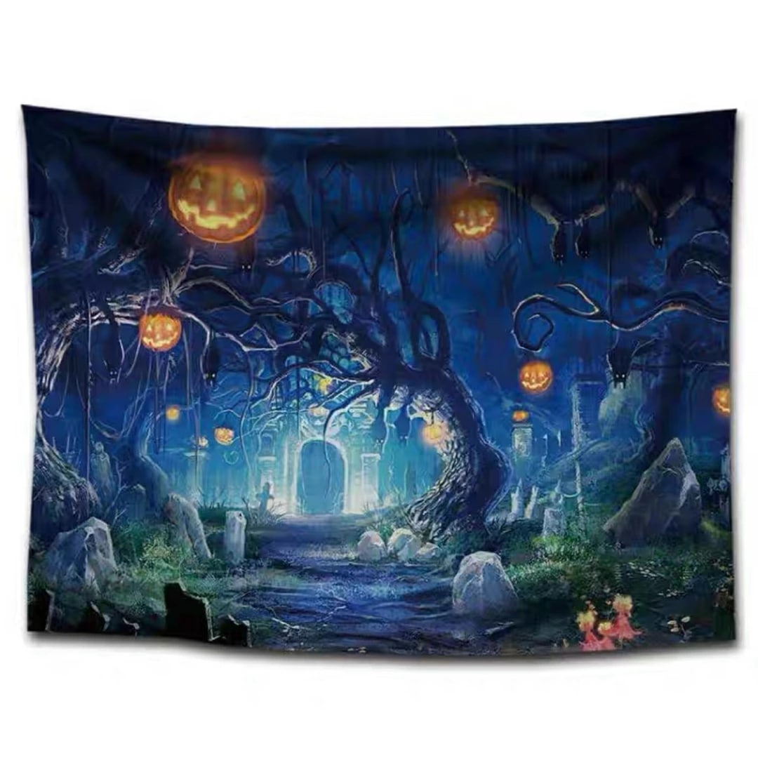 A060292タペストリー ハロウィン カボチャ月夜コウモリ 壁掛け飾り 装飾用品窓カーテン