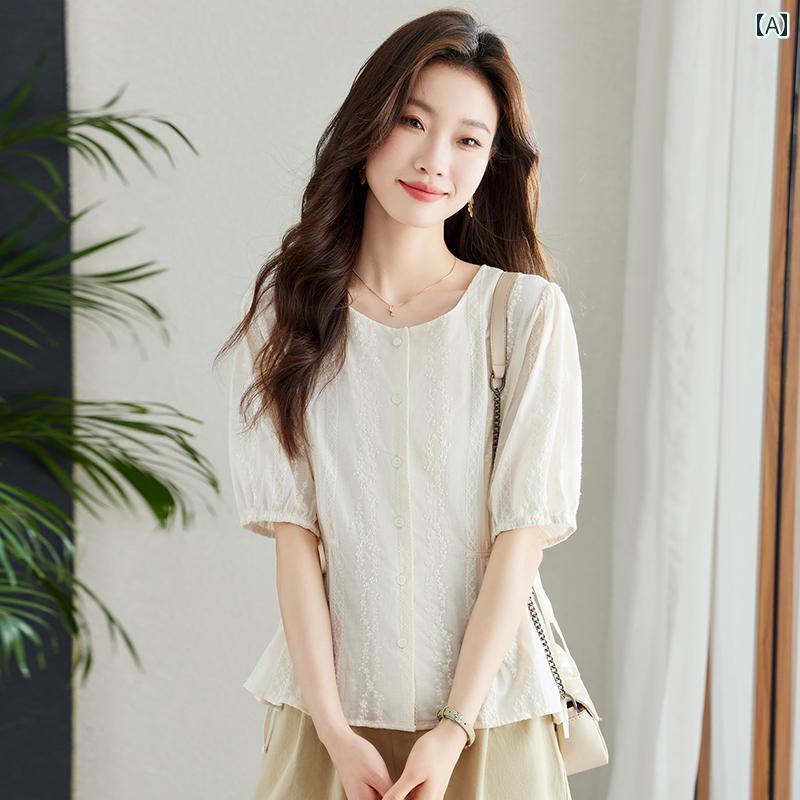レディース トップス ファッション 上品 オフィス カジュアル 婦人服 おしゃれ シフォン シャツ 夏 社交家 ショート フォーマル