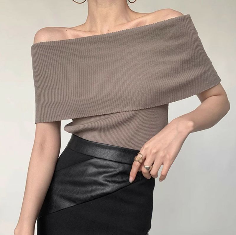 2024 SS 新作 3color リブ オフショルダー ニット