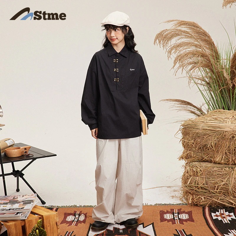 早乙女慶子早乙女新中華風ゆったり万能レトロフックボタン刺繍長袖シャツトップス