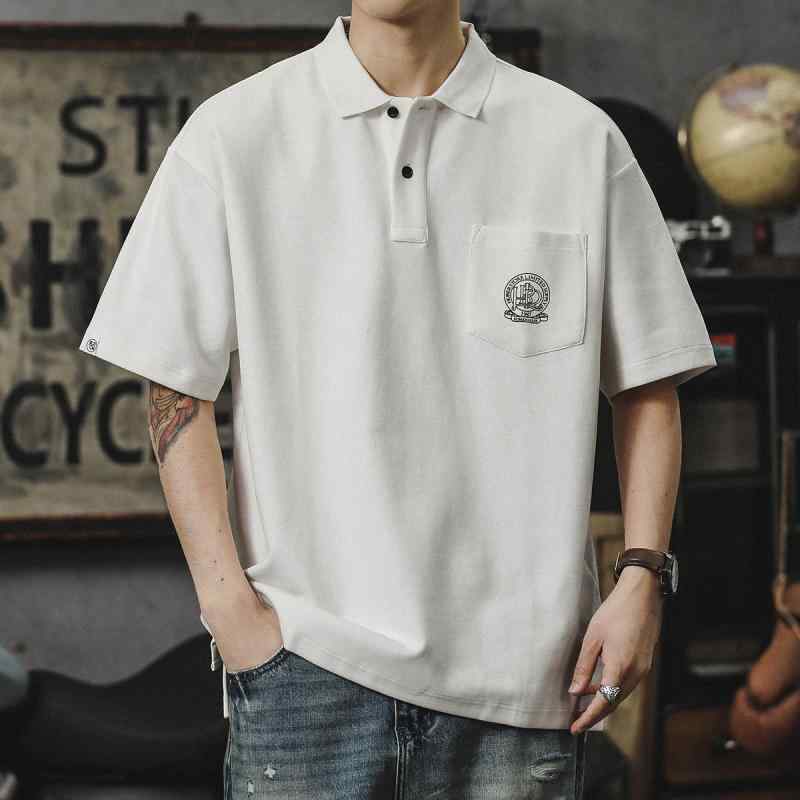 ポロシャツ メンズ トップス ポロ 半袖 夏 大きいサイズ Tシャツ ハイエンド ヘビー 半袖Tシャツ ドロップスリーブ アメリカンカジュアル