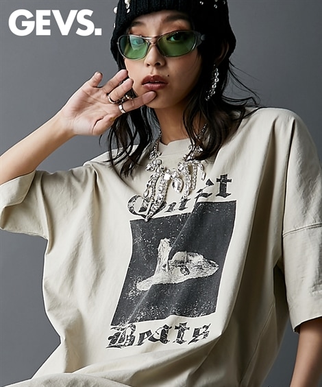 ミニ・ひざ丈/半袖 綿100％Tシャツワンピース 大きいサイズ有 GEVS.