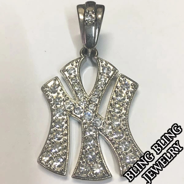 セール HIPHOPジュエリー メンズ ネックレス トップ　NEW YORK ジルコニア シルバー 925 プレーティング ストリート スタイル ヒップホップ アクセサリー ブリンブリン ジュエリ