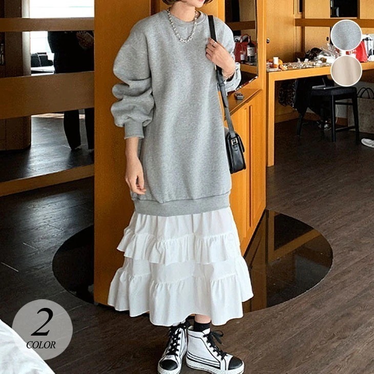 ワンピース スウェット 秋 冬 レディース スウェットワンピース ロングワンピース カジュアル オシャレ ゆったり オーバーサイズ ルーズシルエット 長袖 韓国ファッション