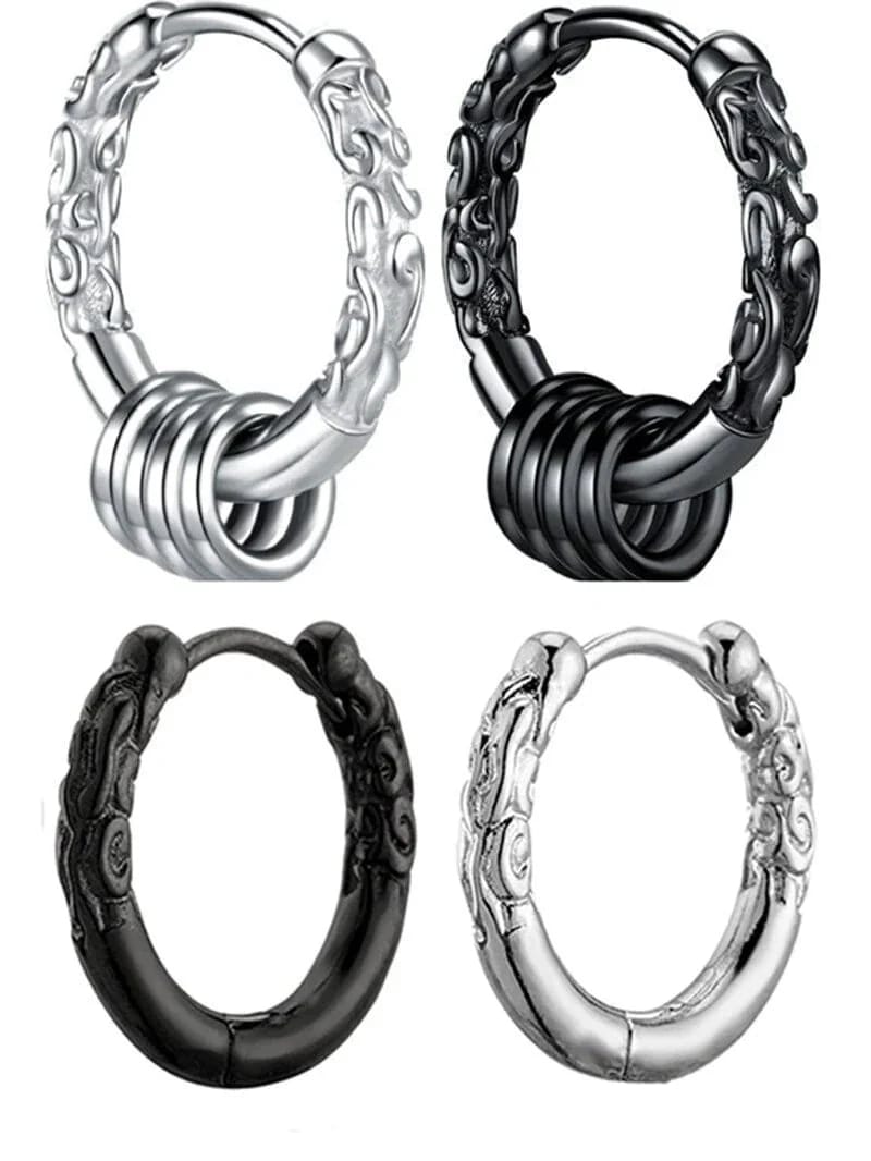 【10点セット】クールでハンサムなイヤリング男性と女性のためのイヤリングオールマッチのシルバーとブラックの1304