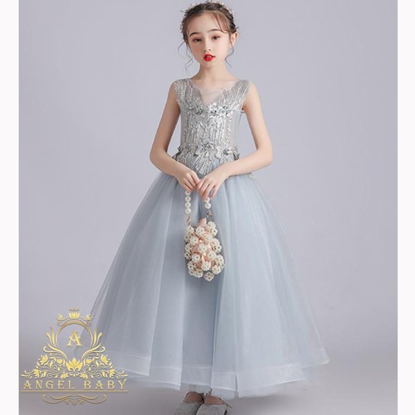 子供ドレスロング フォーマルピアノ発表会ドレス 子どもドレス キッズ服 女の子ワンピース 二次会 花