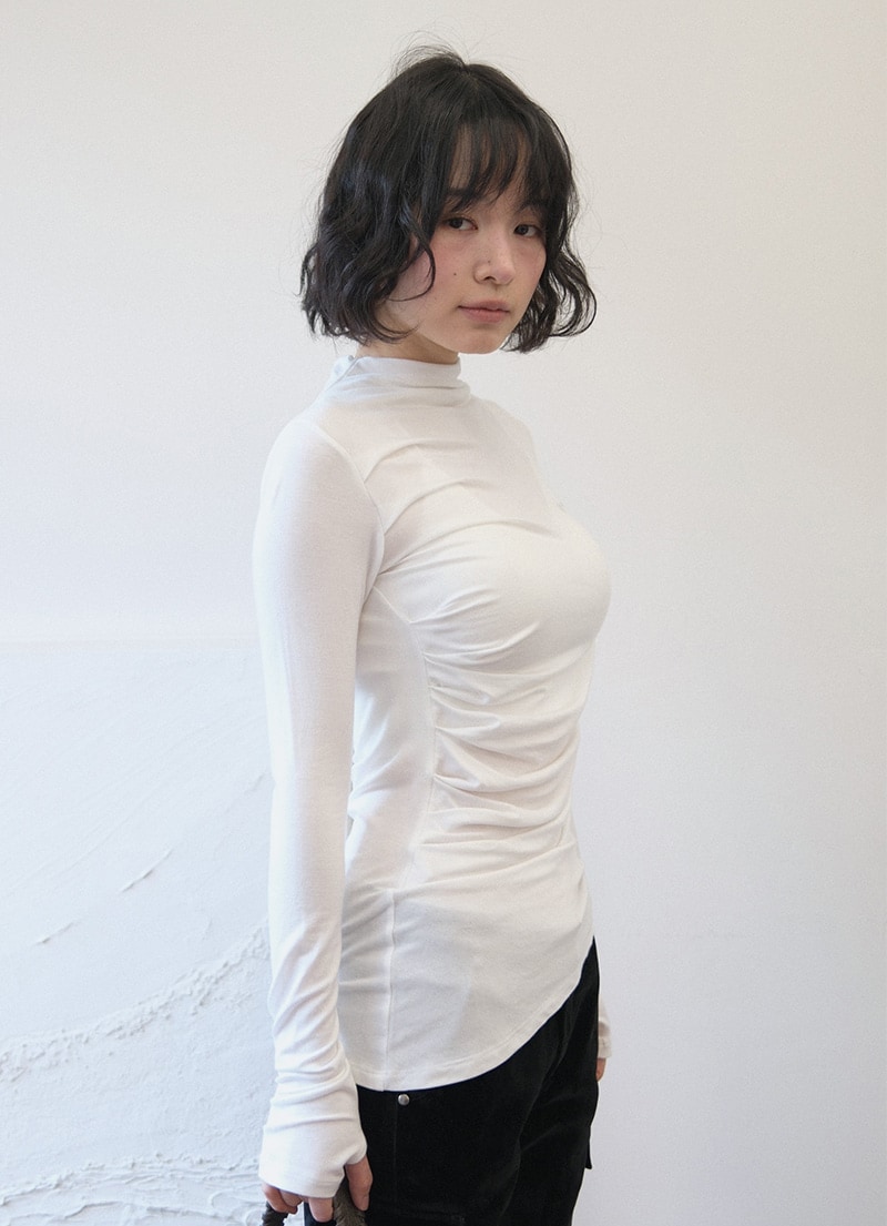 【AS"ON】 VEIL HIGH-NECK TEE / WHITE 正規品