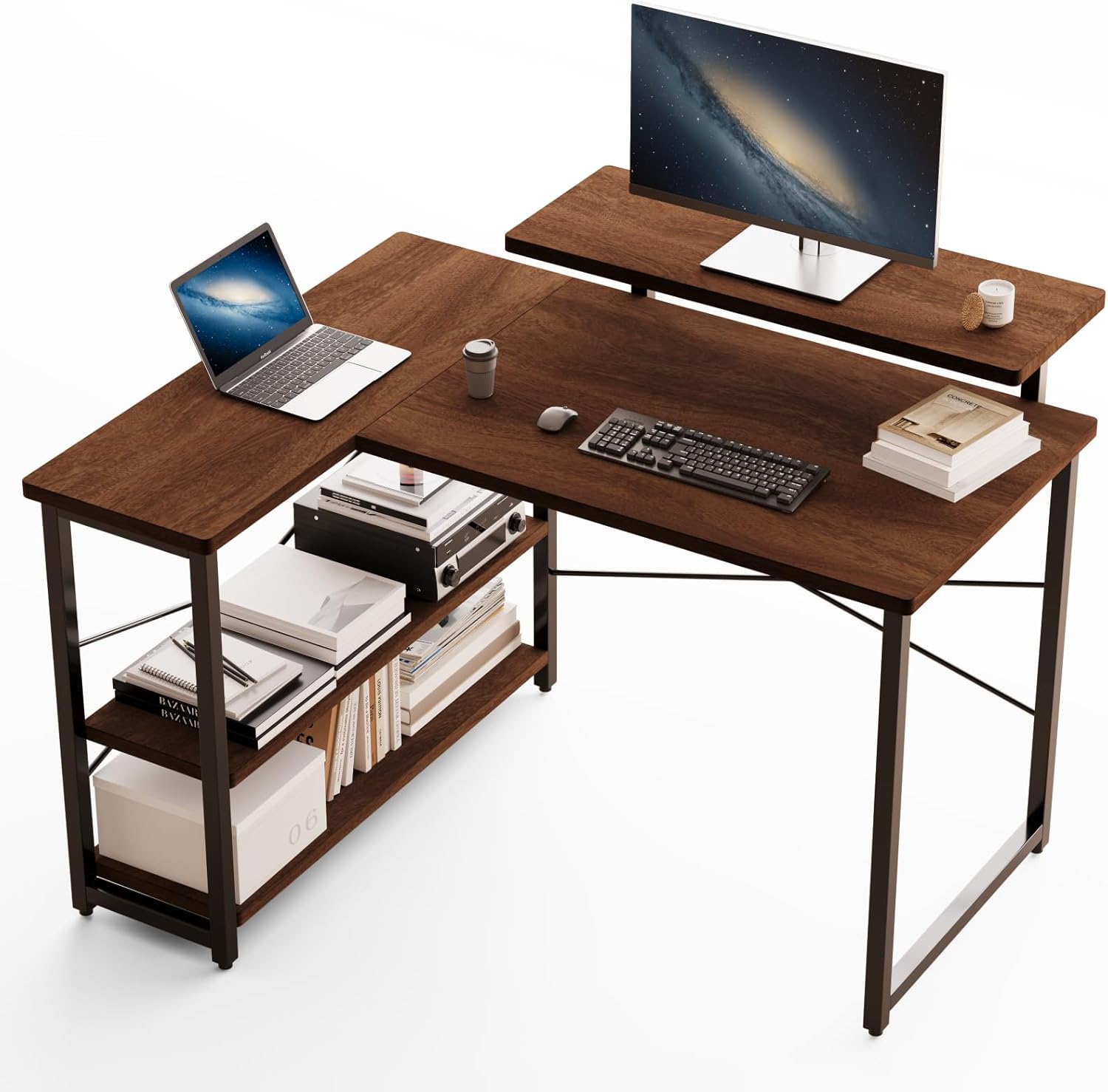 Merytes パソコンデスク 学習机 勉強机 computer desk ゲーミングデスクワークデスクL字デスク 棚 付き pc 省スペース 組立簡単 在宅勤務 机 5,459円