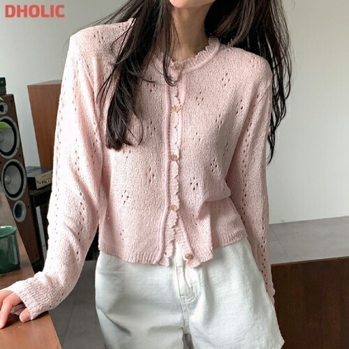 ラウンドネックパンチング夏カーディガン