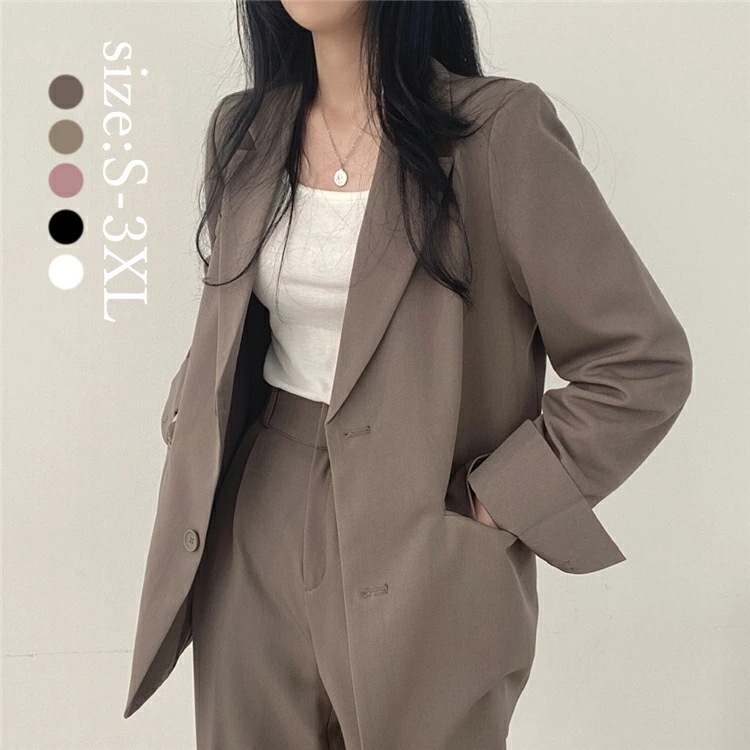 スーツ セットアップ レディース 上下セット 2点セット ブレザー スラックス 長袖 ロング丈ズボン 就活 就職活動 通勤 OL おしゃれ きれいめ ゆったり 40代 30代 50代 大きいサイズ 韓 4,714円
