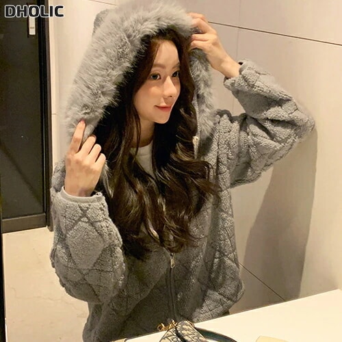 ニットエコファーフードダブルジップ長袖エンボスジップパーカー・1947221