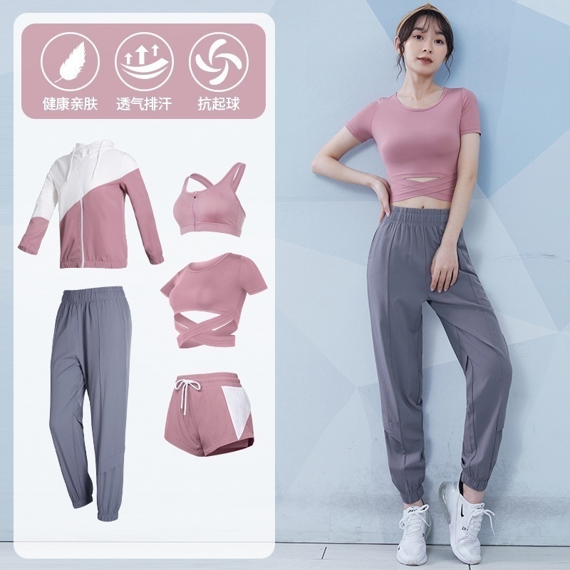 5点セットヨガウェアセット女性用ヨガウェア夏のファッション気質スポーツウェア高級タイトフィットトレーニングスウェットシャツモーニングランニングジムウェアセットスポーツウェア 5,603円