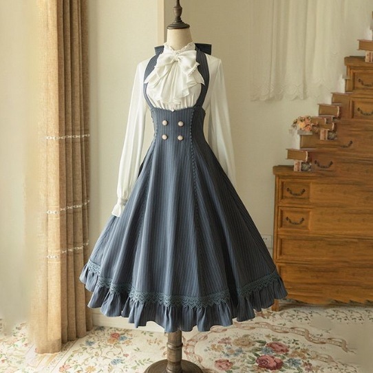 【再入荷予定】 大人可愛い 英国のお嬢様 リボン ブラウス+ボウタイ ワンピースセット