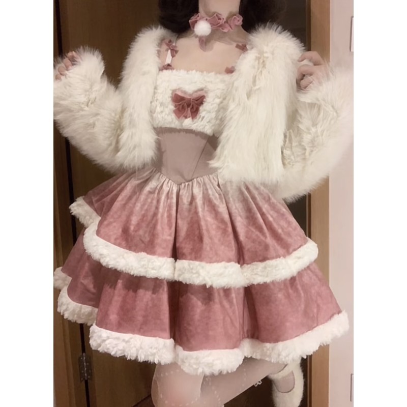 ロリータドレスクリスマスロリータ少女らしさコスプレピンクバニーガール制服コスプレ純情バニードレスセット