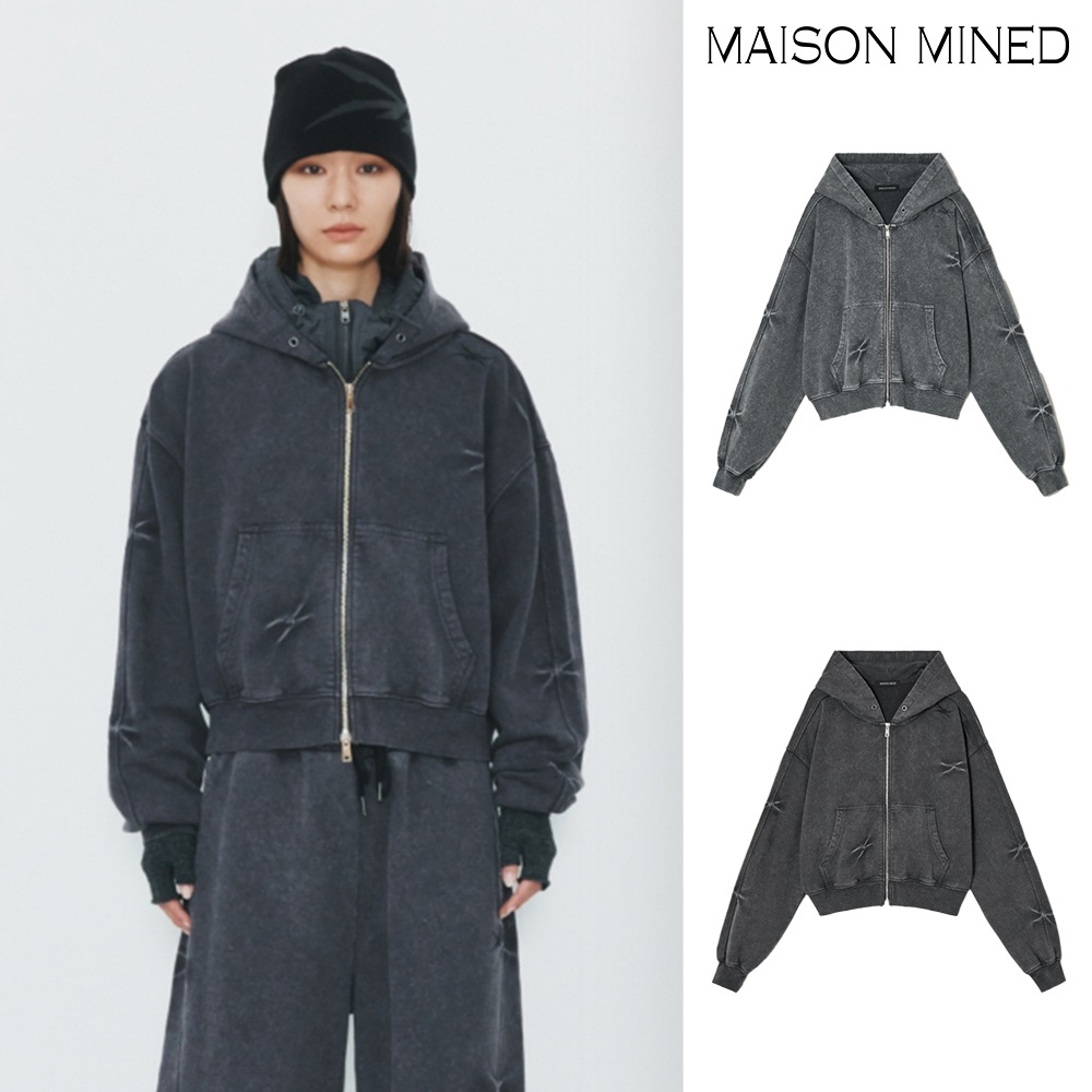 【MAISON MINED】 (W) PINCH WASHED CROP HOOD ZIP-UP