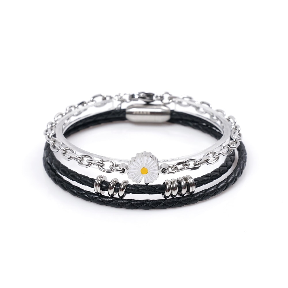 JBANS クラシックデイジーサージカルスチール 797 リングポイントスリムレザー 041BK ブレスレットセット (C2101-SE205_BK)