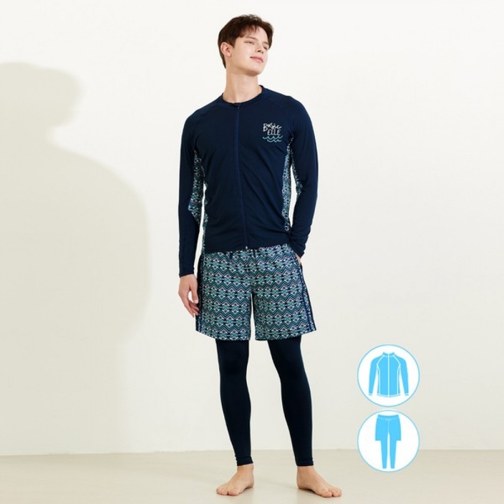 (ベーシックエル) ベーシックエルメンズジップアップラッシュガードビーチショーツウォーターレギンスセット BEM-W917N