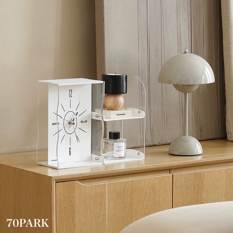 収納ラック付き アクリル クリア モノトーン クロック 全2色 静音 置き時計 卓上 おしゃれ 韓国インテリア 韓国雑貨 韓国っぽ インテリア雑貨 韓国 時計 70PARK 10,345円