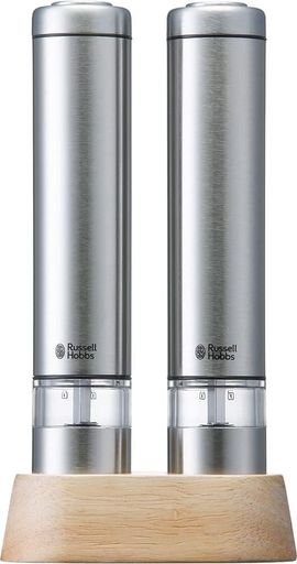 ラッセルホブス(RUSSELL HOBBS) 電動ミル ソルト&ペッパー 岩塩 胡椒 スパイス 粗さ調節可能 2本セット ミニサイズ シルバー 7933JP
