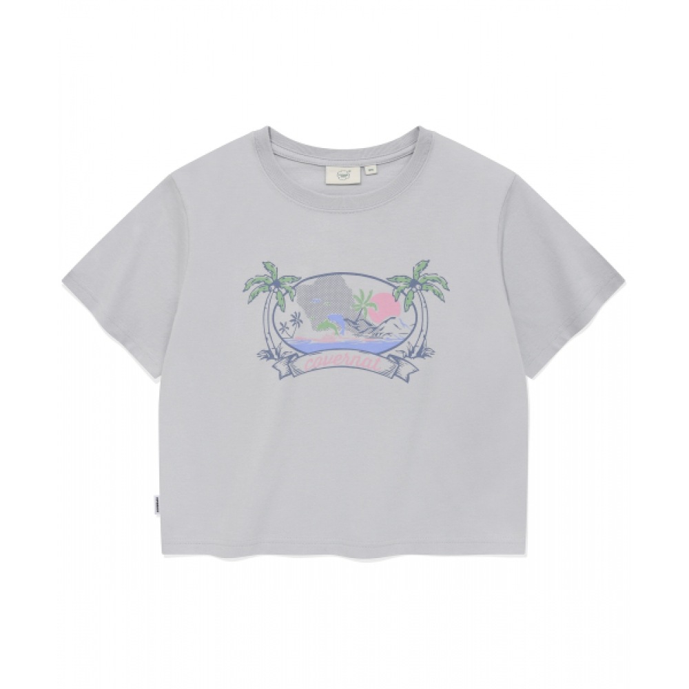 COVERNAT ウーマンクロップビーチファーム Tシャツライトブルー