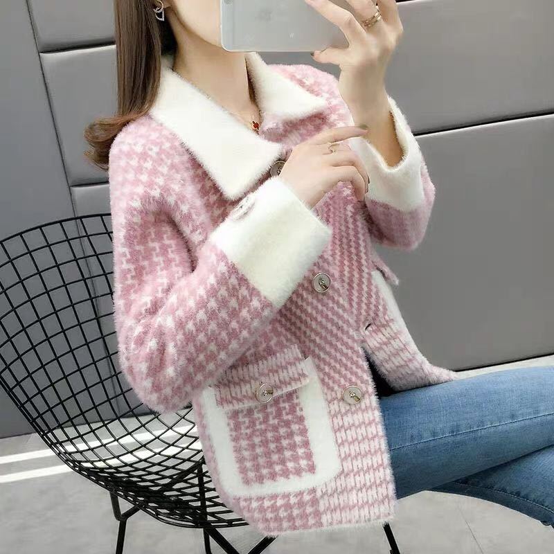 新作登場 ファーコート ボアジャケット 秋服 レディース 千鳥格子 長袖 トップス フェイクファー 防寒 ボアコート