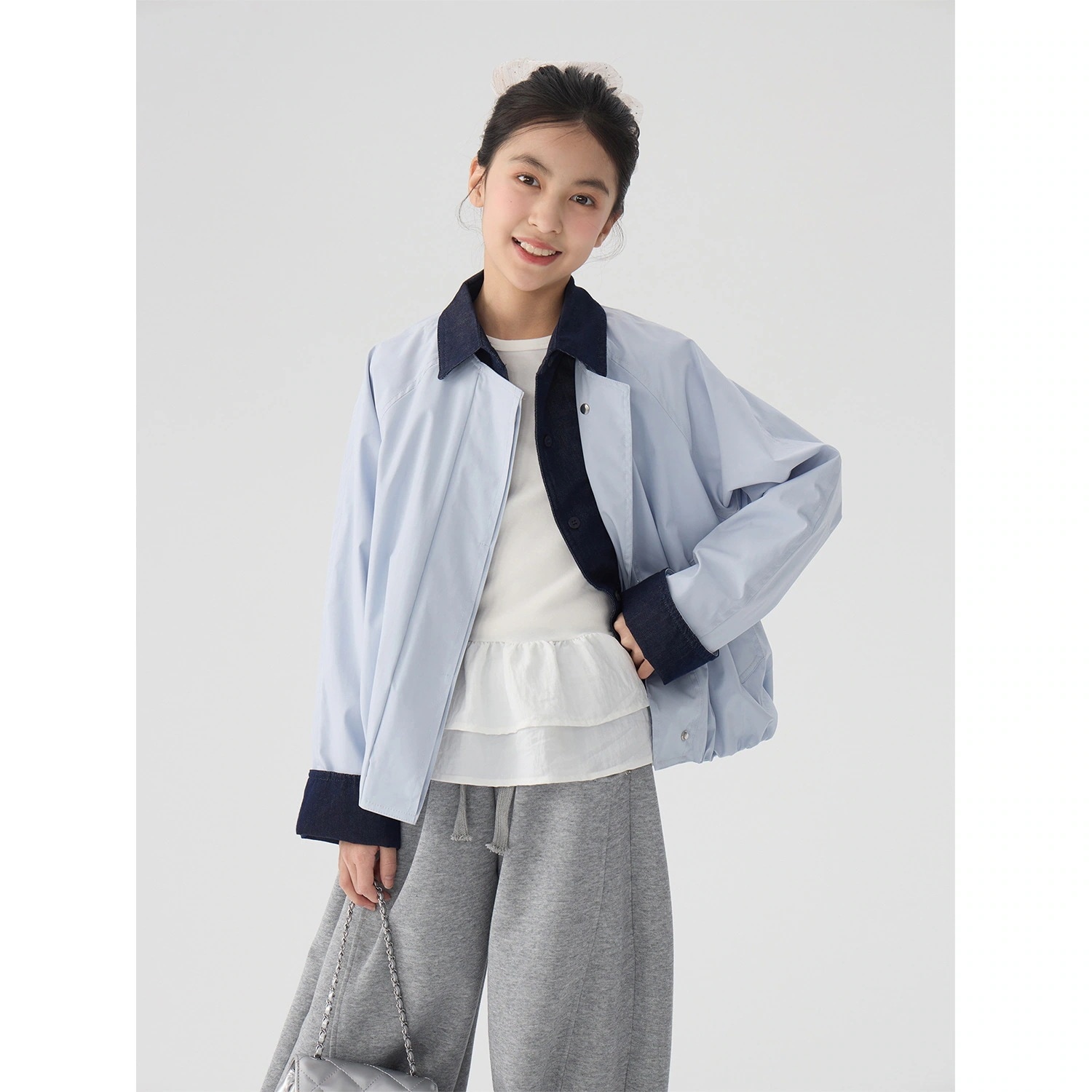 キッズ ショートアウター 春 カラー切替 ダブルレイヤーテーラードカラー 子供服